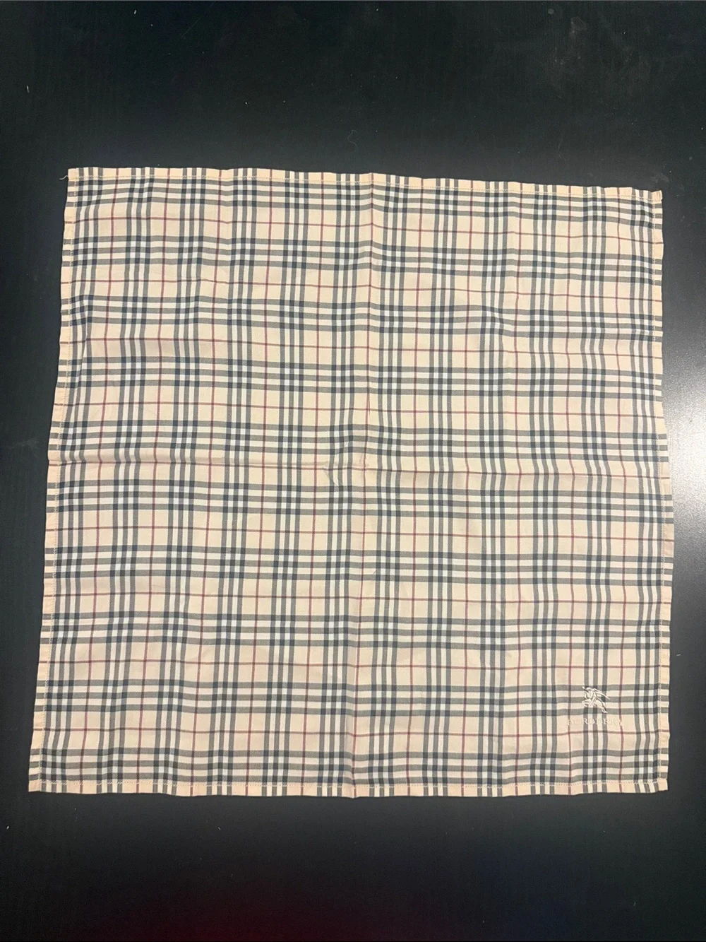 Burberry Beige Plaid Pocket Square with Navy & Red Stripes